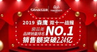 森鹰稳居天猫双11窗品类销量排名第一， 销售额突破2.24亿