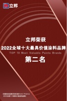 立邦首次入选Brand Finance“2022全球十大最具价值涂料品牌”,荣登榜单第二名